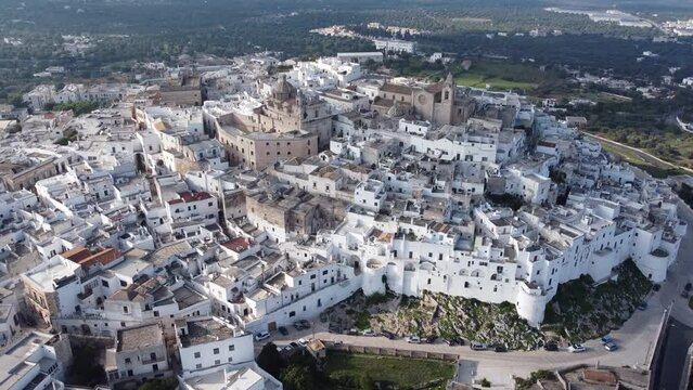 Aerial view over Ostuni in Italy also called the white