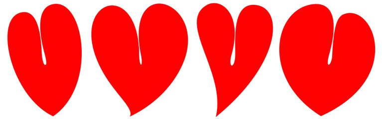 Four shapes of abstract leafy red hearts for Valentine&rsquo;s day on an isolated white background