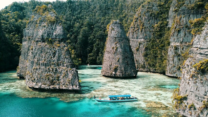 Bird's eye view landscape of Bali islands overlooking the ocean