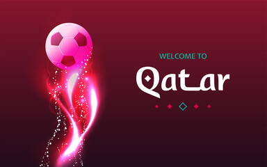 Abstract game trophy, award banner, welcome to Qatar - obrazy, fototapety, plakaty