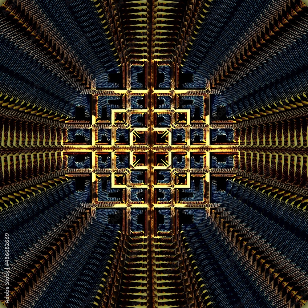Poster metallic gold and silver coloured grid design and pattern concentric style