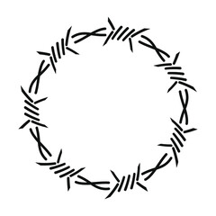 Barbed wire ring, circle frame, vector flat illustration, silhouette, logo, sticker 