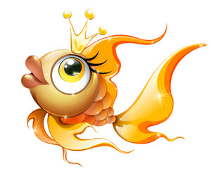 Cute cartoon Gold Fish with crown