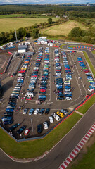 Aerial view of a parking area
