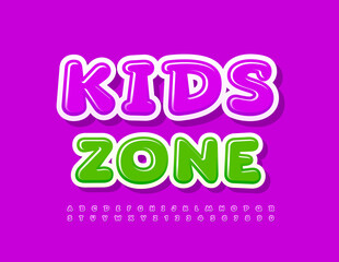 Vector funny banner Kids Zone. Set of Purple Alphabet Letters and Numbers set. Playful happy Font