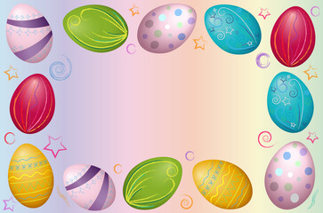 beautiful Easter background with colorful eggs on a light background
