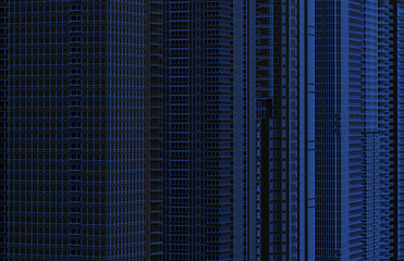 Fototapeta na wymiar dark background with skyscraper facades in lineart style