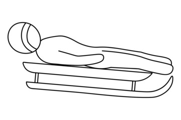 Luge. Side view. Sketch. The athlete goes down the track on a sled lying on his back. The athlete competes in the downhill. Vector icon. Coloring book for children. Doodle style. Isolated background. 
