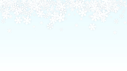 Christmas  Vector Background with Falling Snowflakes. Isolated on Red Background. Realistic Snow Sparkle Pattern. Snowfall Overlay Print. Winter Sky. Papercut Snowflakes.