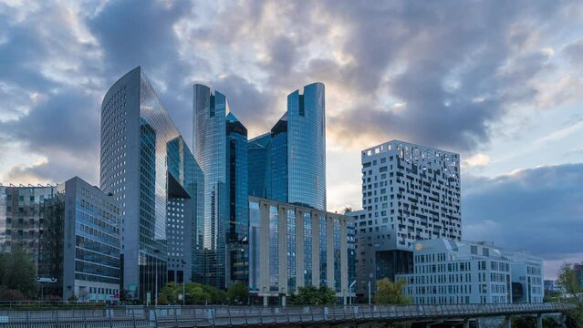 Cloudy Sky Over Towers at La Defense Business District Paris Reflections