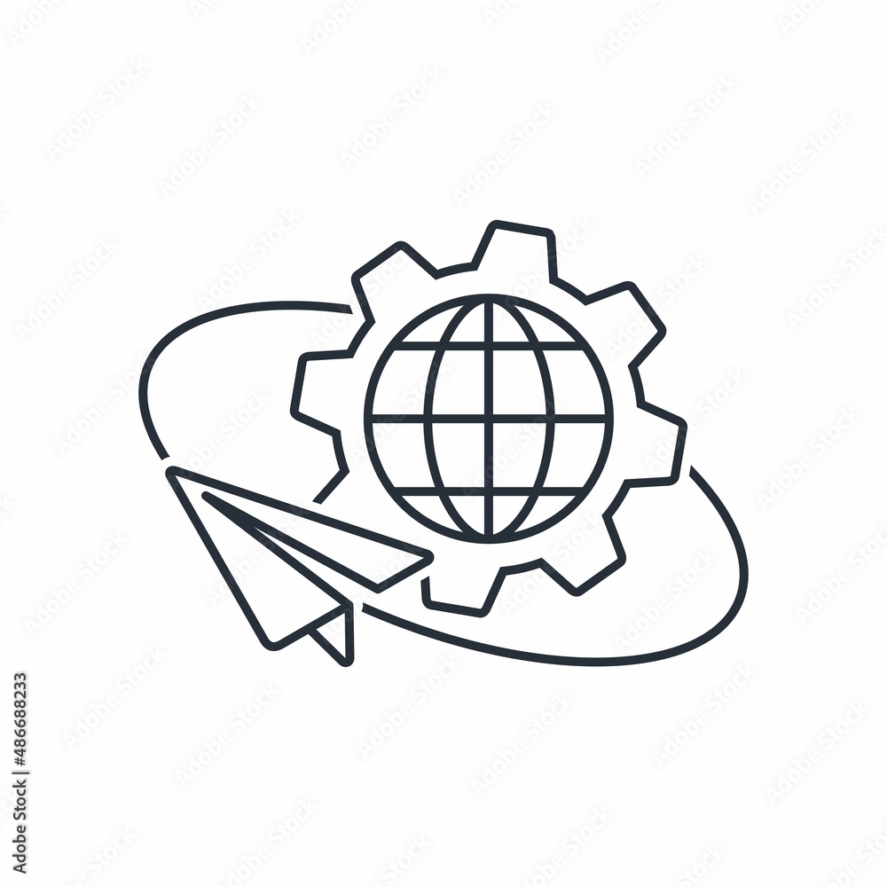 Poster global information exchange. vector linear icon isolated on white background