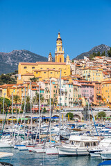 Fototapeta na wymiar Menton on the French Riviera, named the Coast Azur, located in the South of France