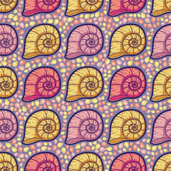 Beautiful Line Art Seashells Seamless Surface Pattern Design
