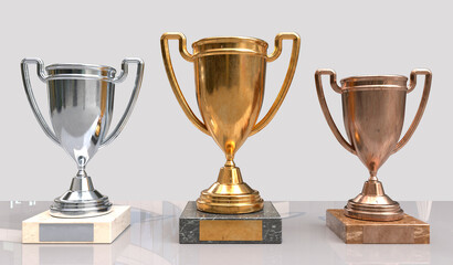 Trophies for first, second and third place in sports