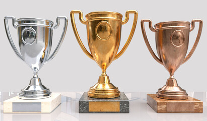 Trophies for first, second and third place in sports