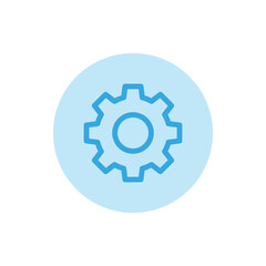 Blue settings vector icon with white background