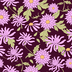 Fototapeta na wymiar Seamless floral chrysanthemum flowers pattern