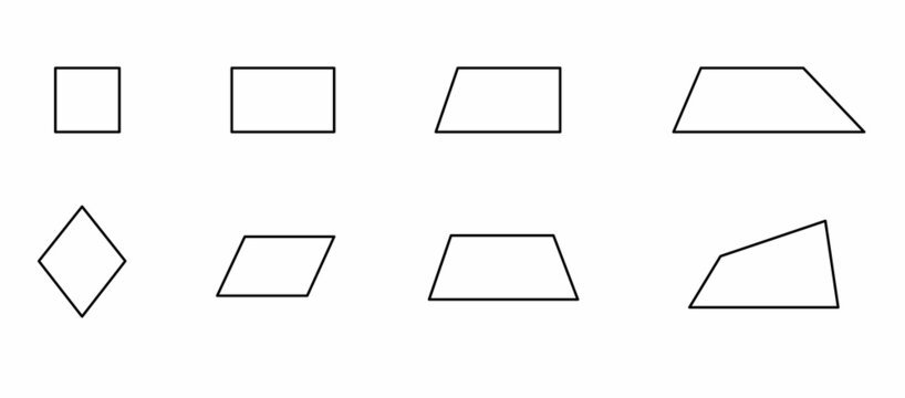 types of quadrilaterals square, rectangle, rhombus, trapezoid, parallelogram, versatile quadrilateral, visual aid, poster 