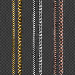 Vector pack of golden, silver and copper chains.