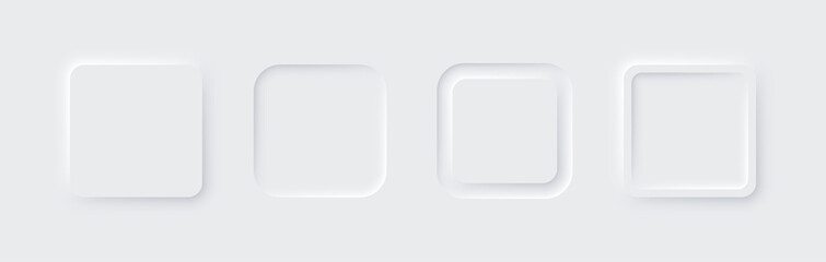 Neumorphic square set. Different 3d shapes. Web elements. 3d design