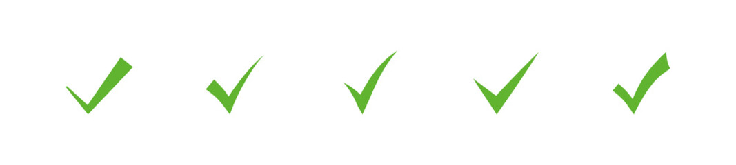 Checkmark icon set. Green approved symbol. Vector illustration