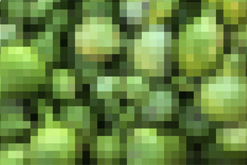 Green mosaic backing of squares. Geometric texture from light and dark green squares. Vector background of square green pixels for publication, poster, calendar, postcard, screensaver, cover, website