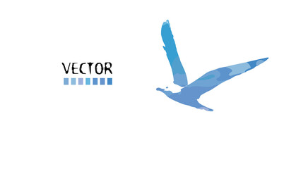 Flying blue watercolor seagull. Vector illustration