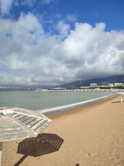 beach chairs and umbrellas