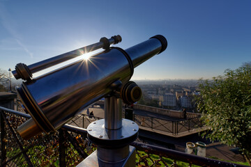 Paris panoramic view from the Butte Montmartre in the 18th arrondissement of Paris city