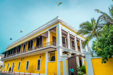 French Embassy Quarter building at a union territory at French colony, Pondicherry also as Puducherry, Tamilnadu, South India