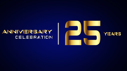Fototapeta na wymiar 25 year gold anniversary celebration logo, isolated on blue background