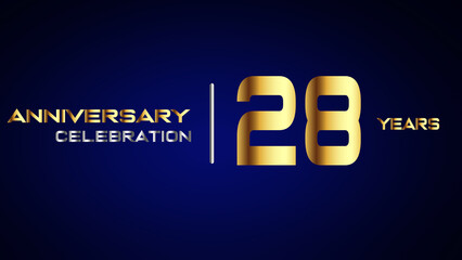 28 year gold anniversary celebration logo, isolated on blue background