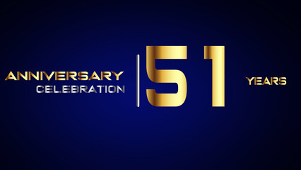51 year gold anniversary celebration logo, isolated on blue background