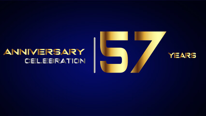 57 year gold anniversary celebration logo, isolated on blue background