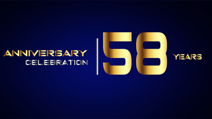 58 year gold anniversary celebration logo, isolated on blue background