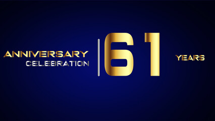 61 year gold anniversary celebration logo, isolated on blue background