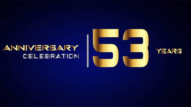 53 year gold anniversary celebration logo, isolated on blue background