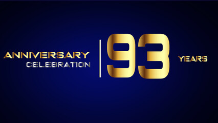 93 year gold anniversary celebration logo, isolated on blue background