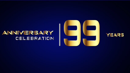 99 year gold anniversary celebration logo, isolated on blue background