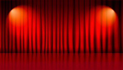 theater stage background with red curtains and lights