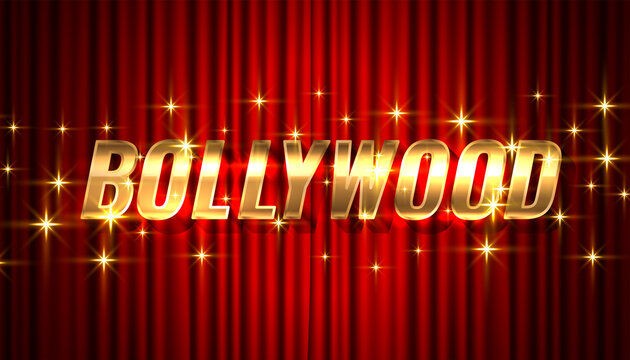 bollywood indian cinema sparkling text on red curtain background