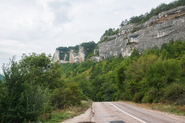 Fototapeta premium Mountain road in summer in central Crimea