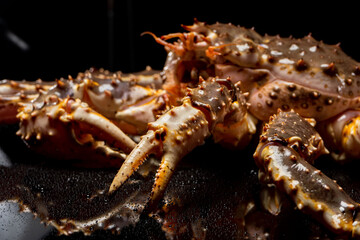 Raw live Kamchatka crab Paralithodes camtschatica, isolated on a black background