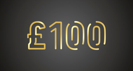 100 Pound Sterling internet website promotion sale offer big sale and super sale coupon code golden £100 discount gift voucher coupon black background