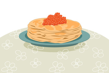 Pancakes with red caviar vector