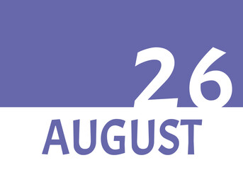 26 august calendar date with copy space. Very Peri background and white numbers. Trending color for 2022.