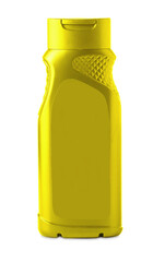 yellow plastic bottle with the male shower gel isolated on white background