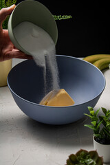 Sugar poured over butter.