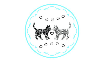 cat, illustration, pattern, kitty, valentine coloring, coloring, cute, totem, stamp icon, mammal, ornamental, isolated, line, adult, ornament, wildlife, pet, tribal texture, frame, stamp, animal,