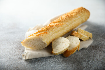 Homemade baguette bread with sesame seeds
